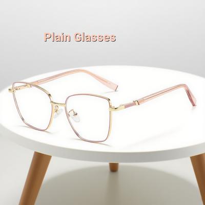 New Fashionable Cat Eye Women Glasses Ultra Light Metal Frame Anti Blue Light Luxury Neutral Flat Frame