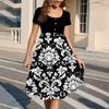Fashion Women Summer Vintage Floral Dress Elegant Short Sleeve Midi Dress