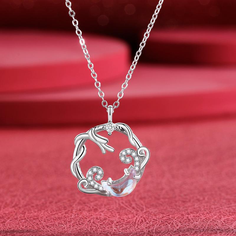 S925 Sterling Silver Ruyi Dragon Necklace for Women - Auspicious Chinese Zodiac 2024 925 Sterling Silver
