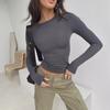 Evropské a americké dámské přiléhavé jednobarevné ležérní tričko s dlouhým rukávem, pulovr, streetwear, základní vrstva