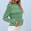 Women's Daily Casual Long-sleeved Striped Printed Crew-neck Top