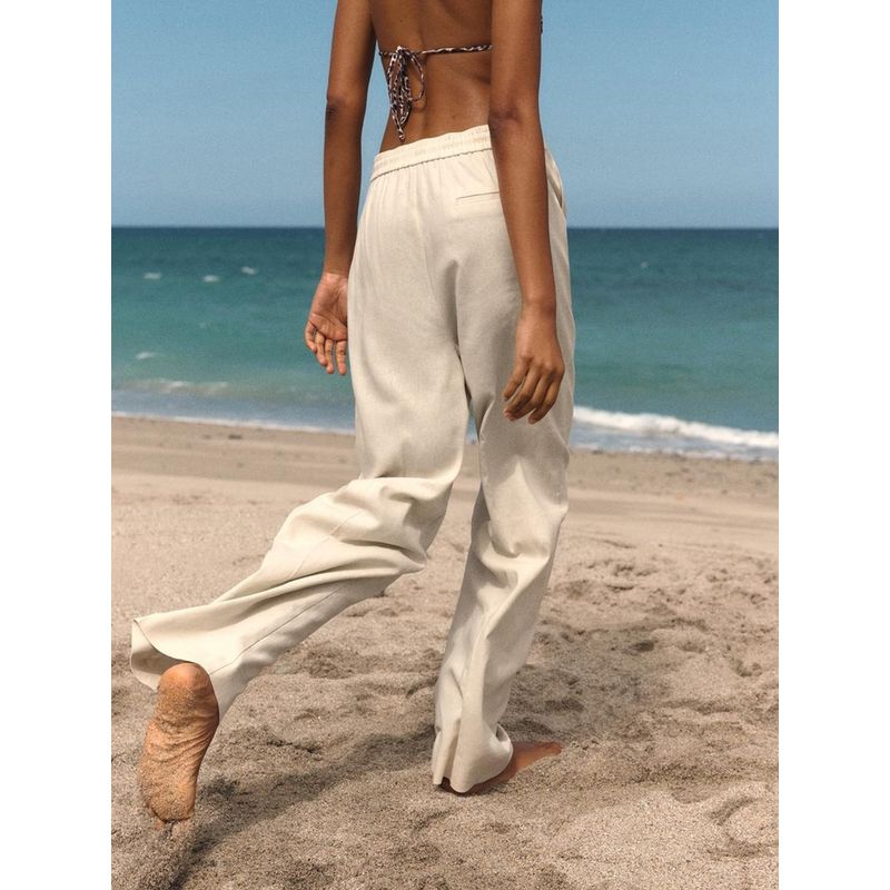 Za2024 Summer New Product Women's Clothes Drawstring Elastic Waist Linen Wide Leg Casual Straight Pants 9929040 401