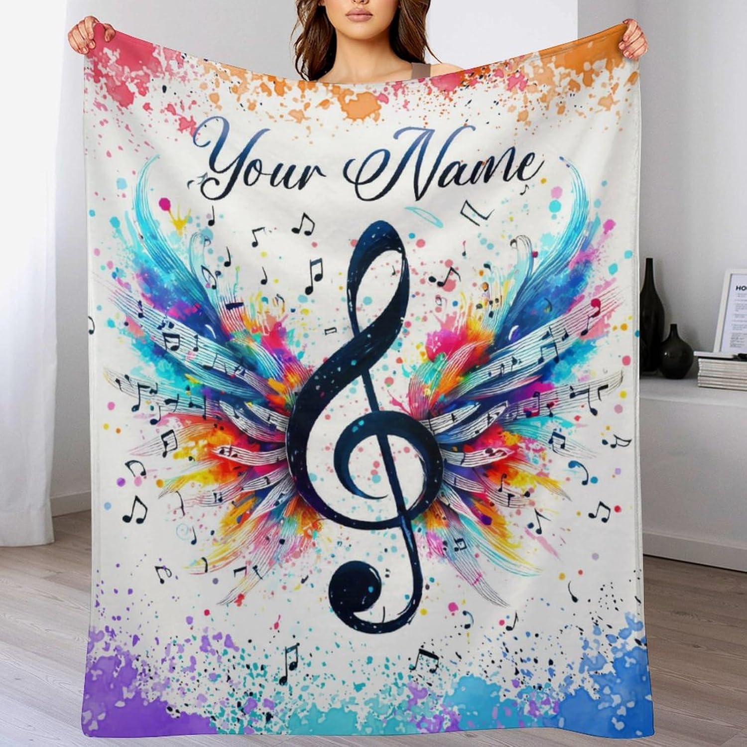 

Personalized Music Lovers Throw Blanket Custom Name Design Soft Flannel Blanket for Couch Bed Perfect Gift for Her 100x150cm