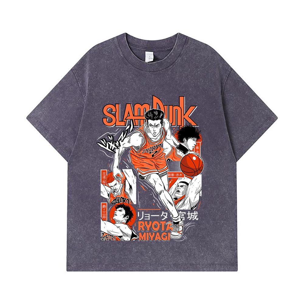 275 GSM Washed T-shirts 100% Cotton Slam Dunk V5 Ryota Print Unisex Heavy Cotton T Shirt