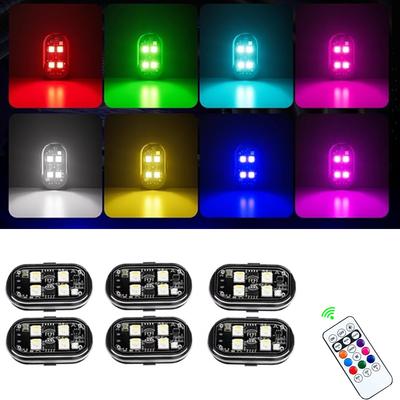 2/4 pièces Lumières Stroboscopiques LED Sans Fil Décoration de Voiture Lumière d'Ambiance, 8 Couleurs Lumières Moto Flash LED avec Chargement USB