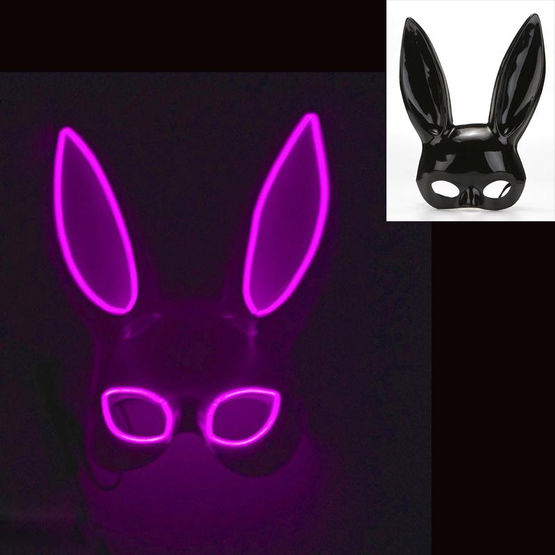Neuheit Bunte Leuchtende Hasenmaske leuchtende Bunny Girl Maske sexy Nachtclub Kellner Maske für Halloween Leuchtende Cosplay Requisiten