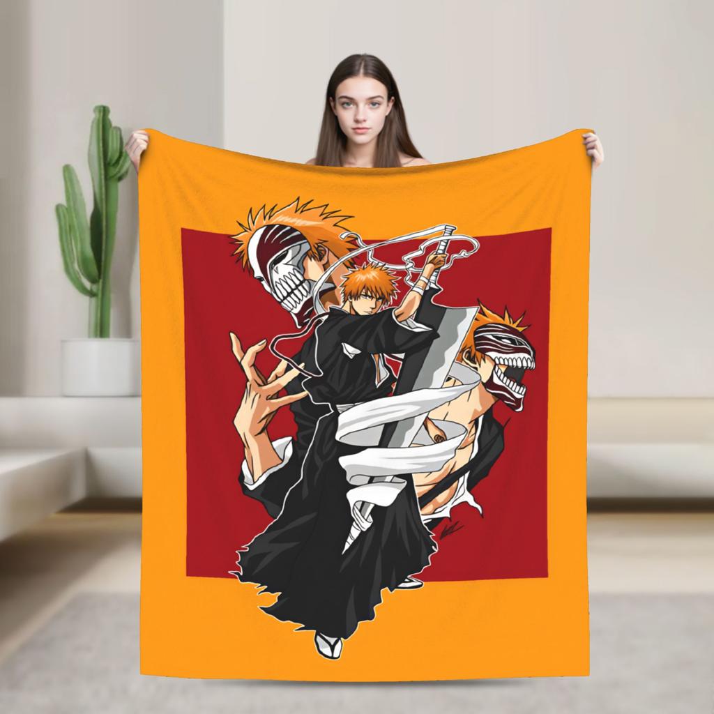 Bleach Kurosaki Ichigo Anime Cartoon Blanket Quality Warm Throw Blanket Winter Airplane Travel Outdoor Print Bedspread
