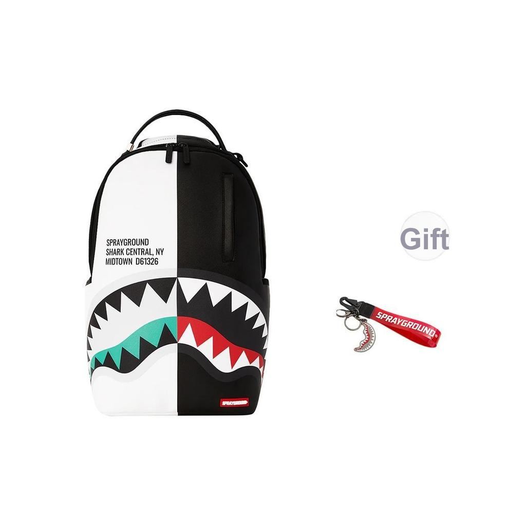 Sprayground Shark Big Logo Shark Mouth Black And White Color Block PVC Backpack Unisex Backpack W1035717