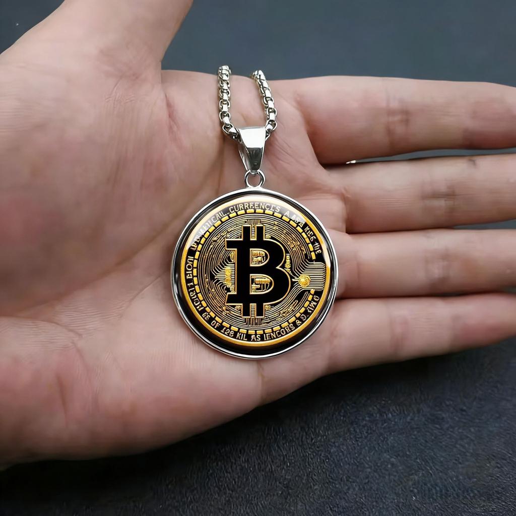 Bitcoin Pattern Simple and Versatile Hip-hop Style Round Bitcoin Necklace Pendant