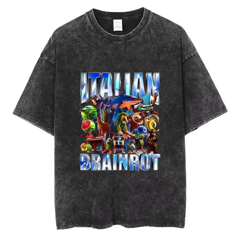 Italian Brainrot Funny Meme Washed Vintage T-shirt Six Seven 67 Number Tshirt Men Women Casual Fashion Oversized Crewneck Tees