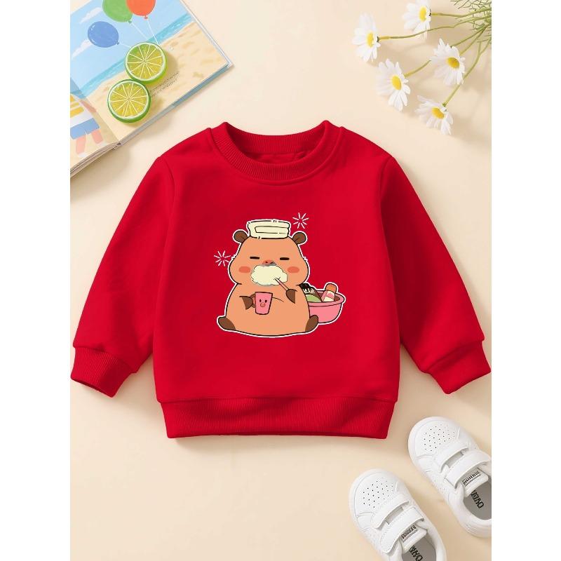 European sizes Kapibala Animals Kids' Crewneck Sweatshirt, a Casual Long-Sleeve Pullover with a Bit of Stretch, Perfect for Fall And Winter