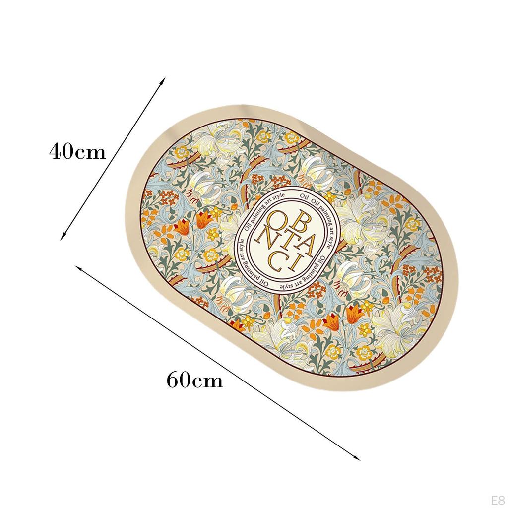 Bath Mat Bathroom Rug Nonslip Rubber Backed Oval Quick Drying Floral Shower