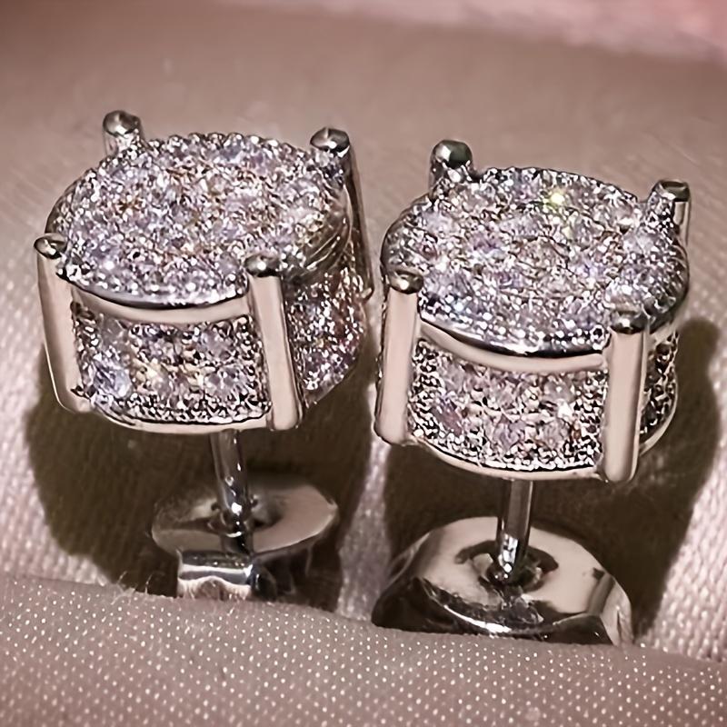 Classic Round Cubic Zirconia Stud Earrings for Men & Women, Shiny Design