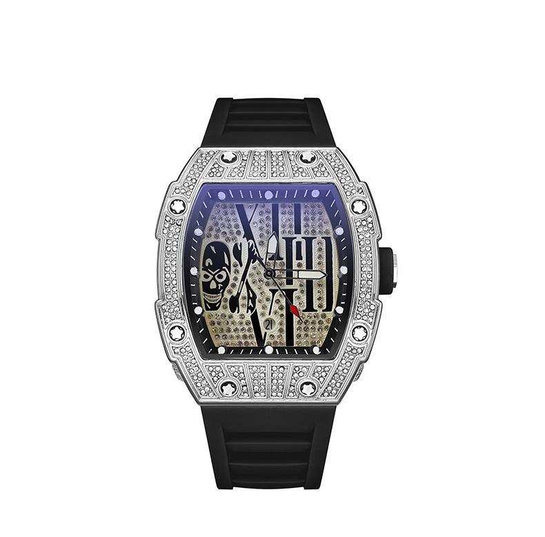 Barrel-Shaped Dial Full Diamond Watch Casual Calendar Quartz Watch