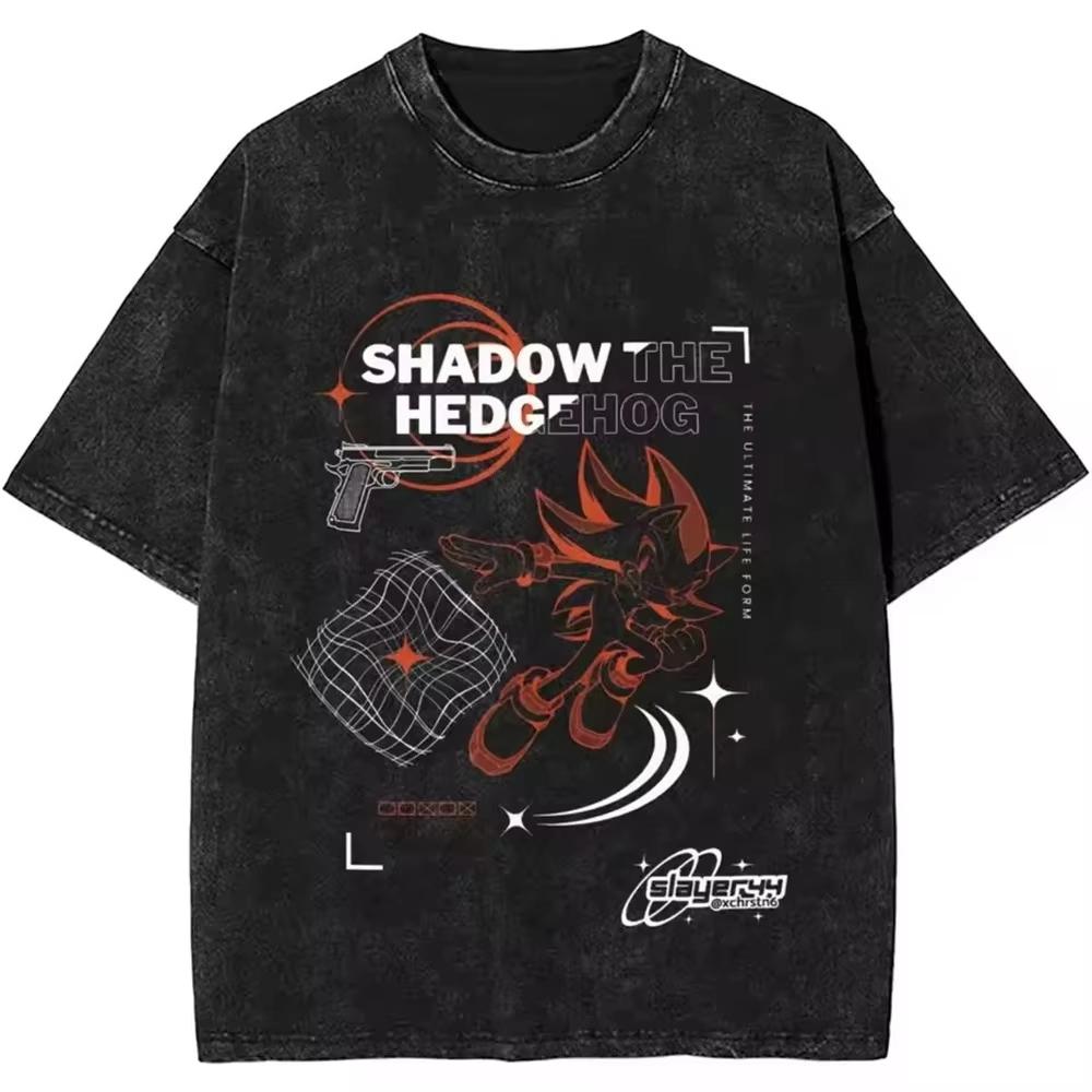 

New Japanese Shadows Hedgehog Washed TShirt Mens YK Retro Cotton Unisex Tshirt ONeck Fashion Tee Printed Ins Yk M