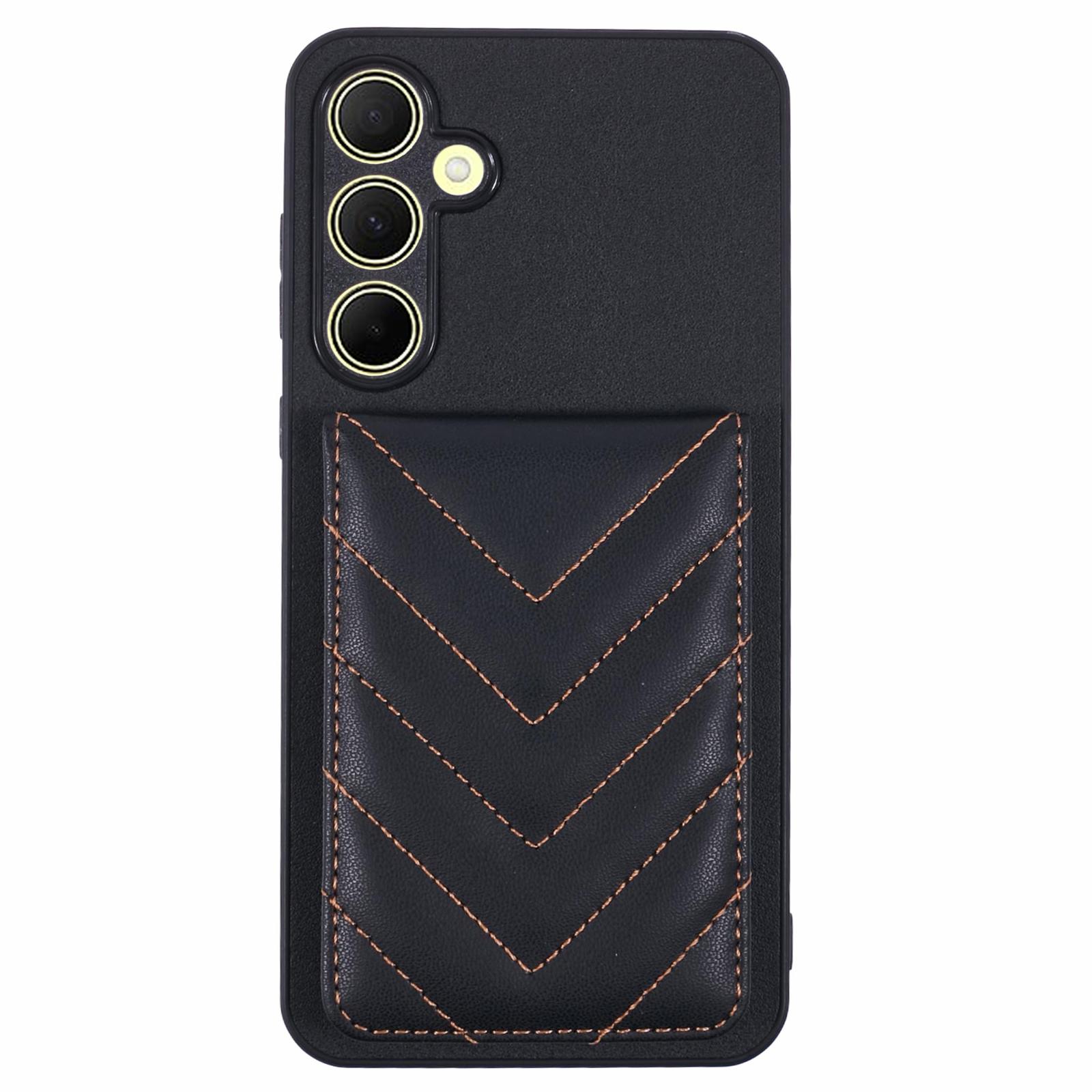 

For Samsung Galaxy A55 5G Phone Case Rhombus Adhesive Card Bag with Kickstand RFID Blocking Black