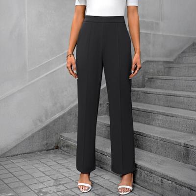 Women Suit Pants High Waist Solid Color Zipper Design Dress Trousers Business Commuting Work Travel School Trousers