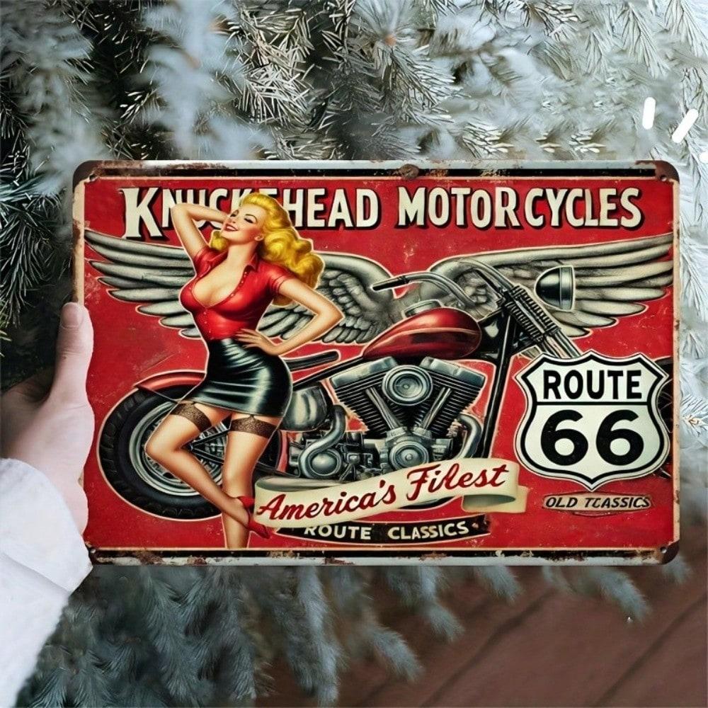 Vintage Motorcycle Route 66 Metal Tin Sign Garage Wall Decor 8x12 Inches