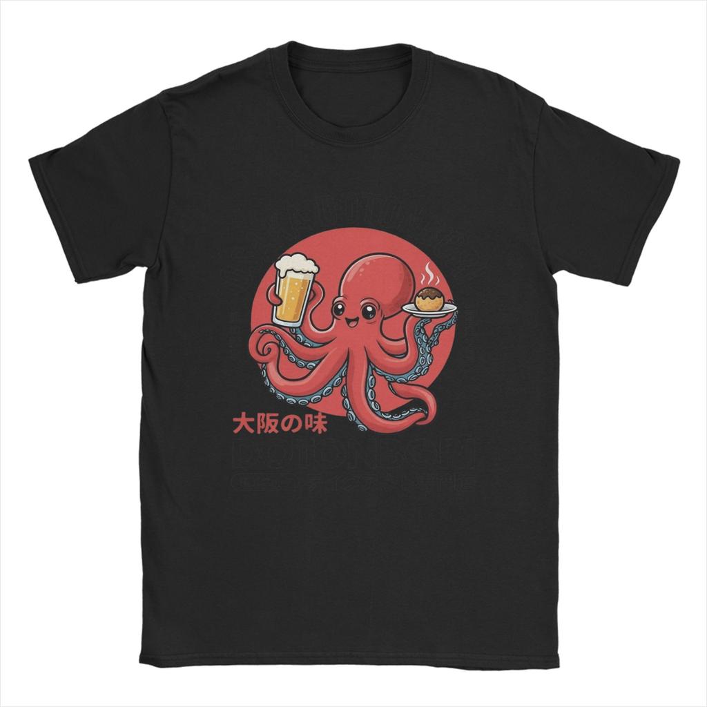 Osaka Dotonbori Octopus Kansai Street Food and Sake TShirts for Men Funny 100 Cotton Tees Round Collar Short Sleeve T Shirt