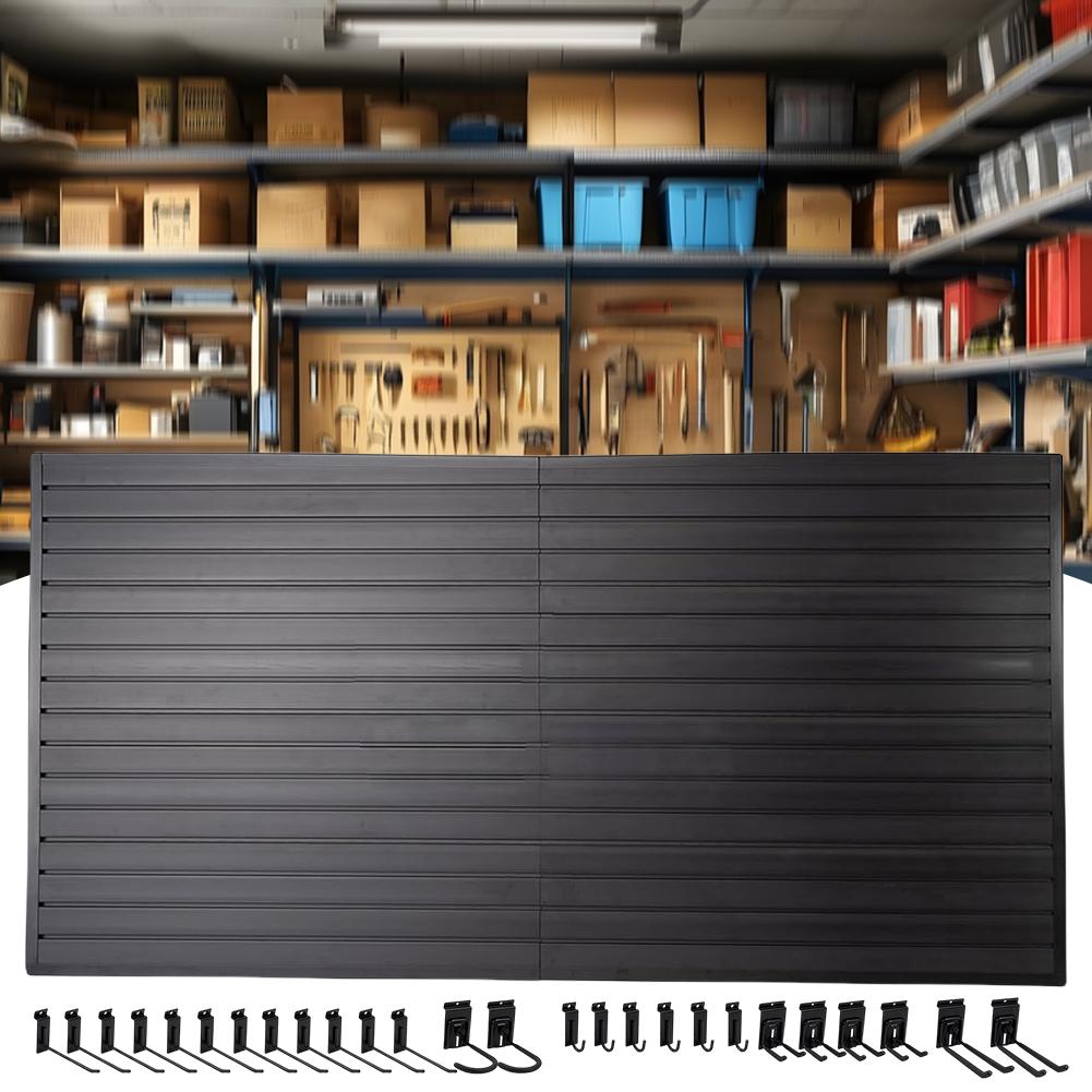 PVC Slatwall Panel Storage Kit 4ft x 8ft 32 Sq Ft 26 Heavy Duty Hooks for Home Garage Retail Guitar Shop Workshop Display