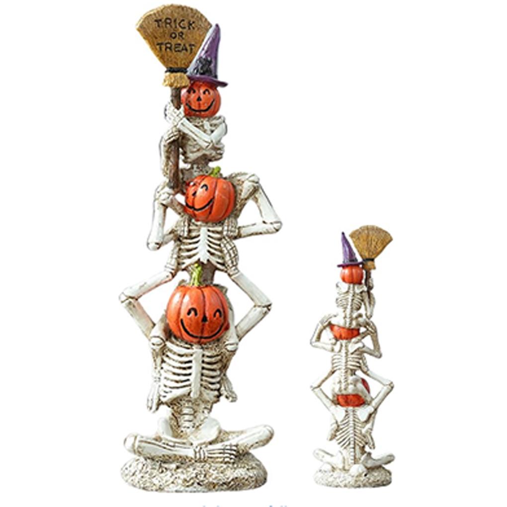 1 ks Halloweenová stacked kostra dýně soška z pryskyřice na stůl, sváteční obývací pokoj, dýně soška, kostra, Trick or Treat dekorace
