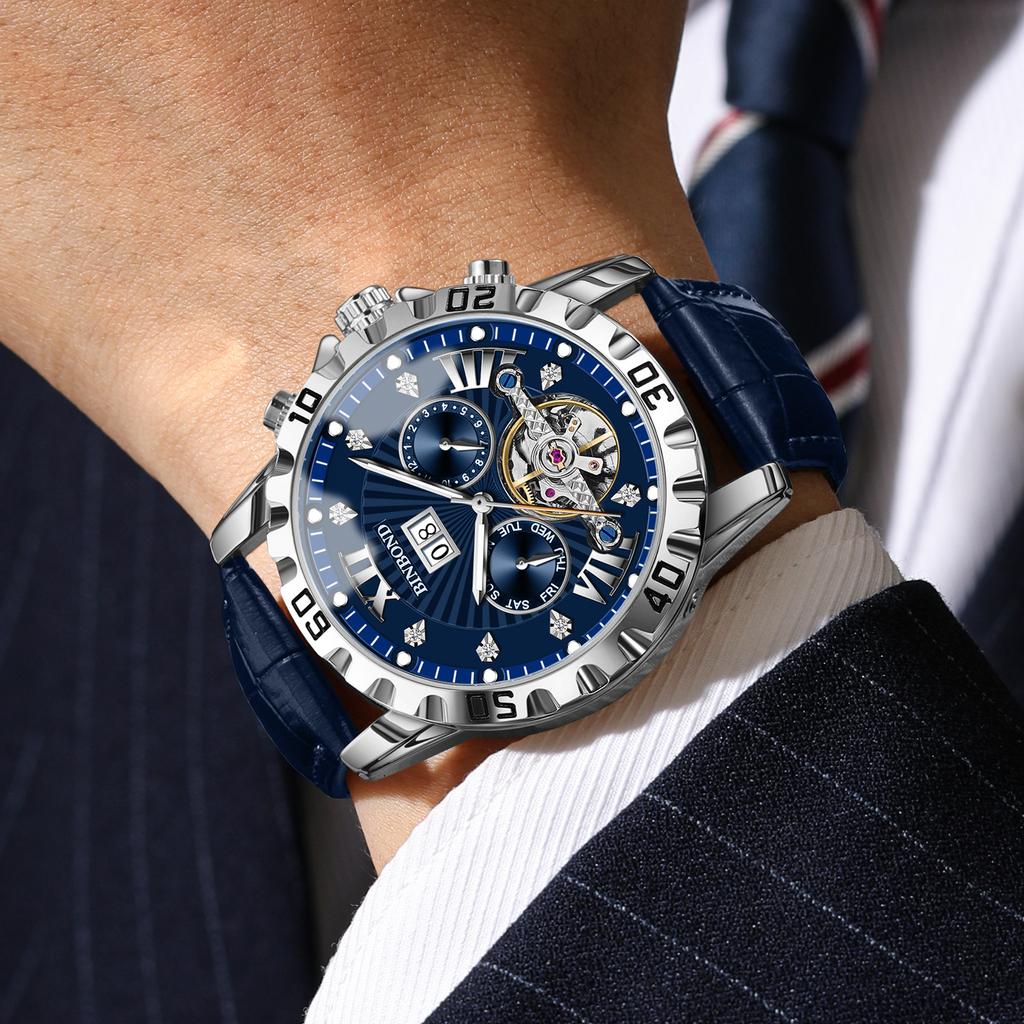 BINBOND Luminous Waterproof Men's Watch Auto Date Business Reloj Automatic Tourbillon Mechanical Wristwatches For Men Luxury