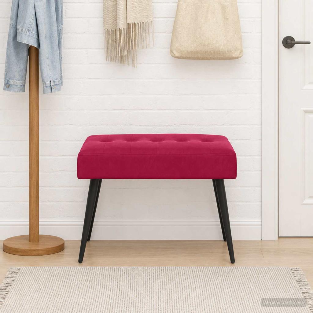 Bench with Button Tufting Burgundy 60 X 40 X 45 Cm Velvet