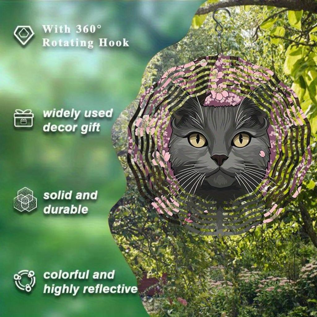 Hanging Wind Chime with Forest Kitten Pattern Metal Wind Direction Gyro for Outdoor Garden Patio Indoor Decoration No Batteries Needed Perfect Gift