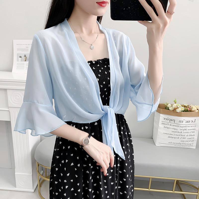 Summer 2026 Women's French Chiffon Sun Protection Cardigan Shawl