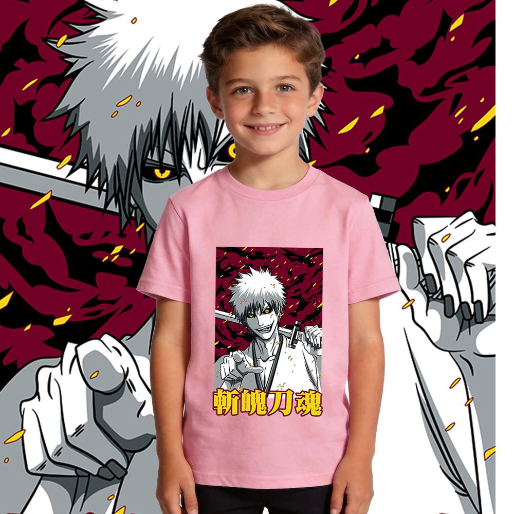 Bleach Zangetsu Anime Print Cotton T Shirt for Boys Girls Casual Summer Top Soft Breathable Kids Clothing