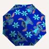 Disney Stitch,Blue Flowers,Cartoon Pattern Manual Opening and Closing Umbrella - 8-Rib Reinforced Folding Design, Lightweight and Portable,