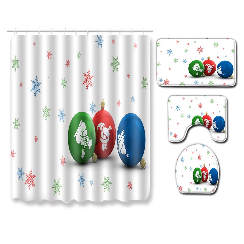 Christmas Elements Bathroom Shower Curtain Floor Mat Toilet Cover Foot Mat Four-Piece Pattern Size