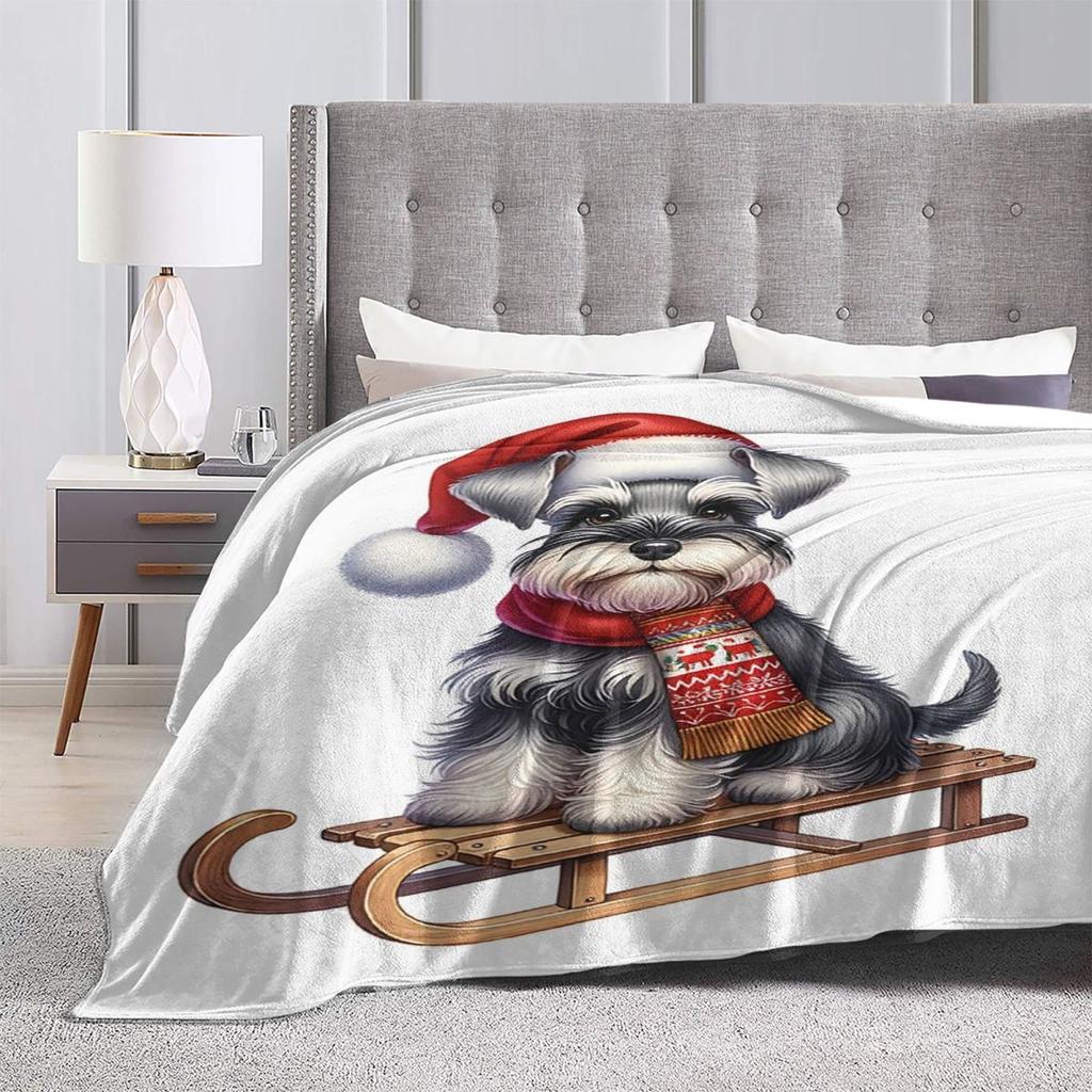 Miniature Schnauzer Dog On A Sled Blanket Soft Warm Flannel Throw Blanket Bedding for Bed Living room Picnic Travel Home Sofa