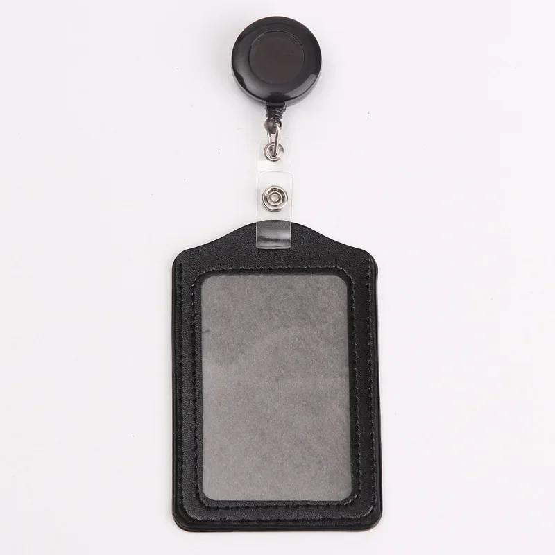 Women Men Student Retractable Badge Reel ID Card Holder Cover Case Nurse Badge Lanyards Fashion PU Leather Card Holders Set