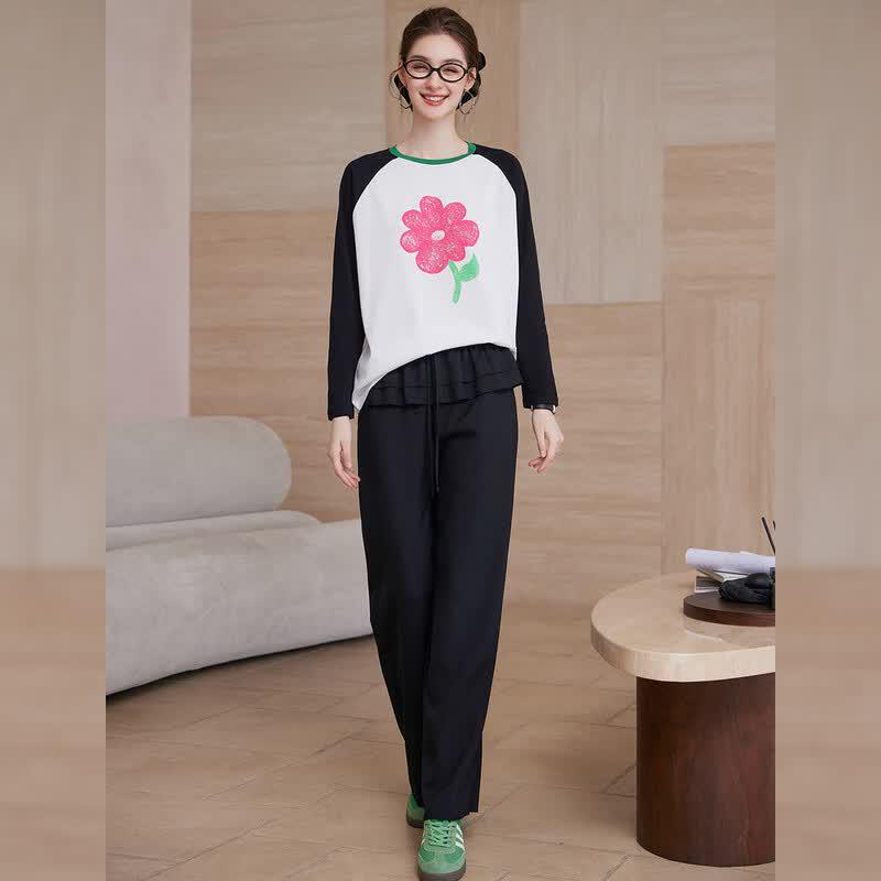 Women's Contrast Print Raglan Long Sleeve T-Shirt