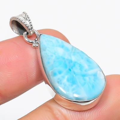 Natural Republic Larimar Edelstein 925 Massiv Sterlingsilber Anhänger 1,75" a2t95