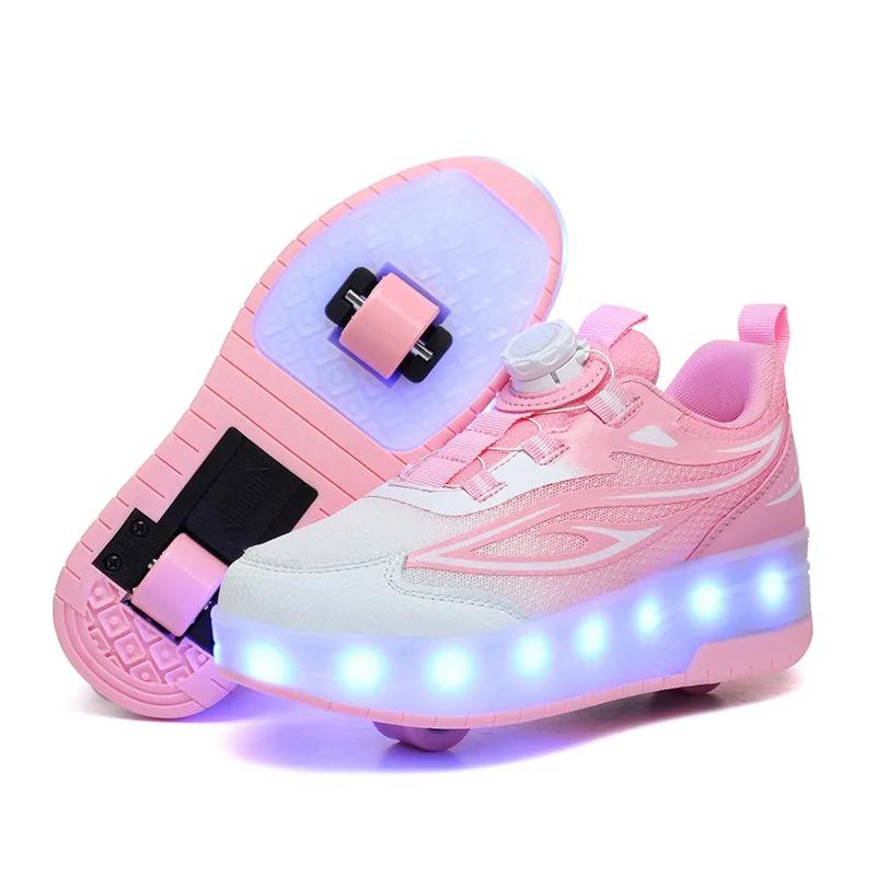 Children's 2-in-1 Removable Roller Skating Shoes for Skating and Parkour Racing Roller Skate Shoes Women's Sneaker with 2 Wheels
