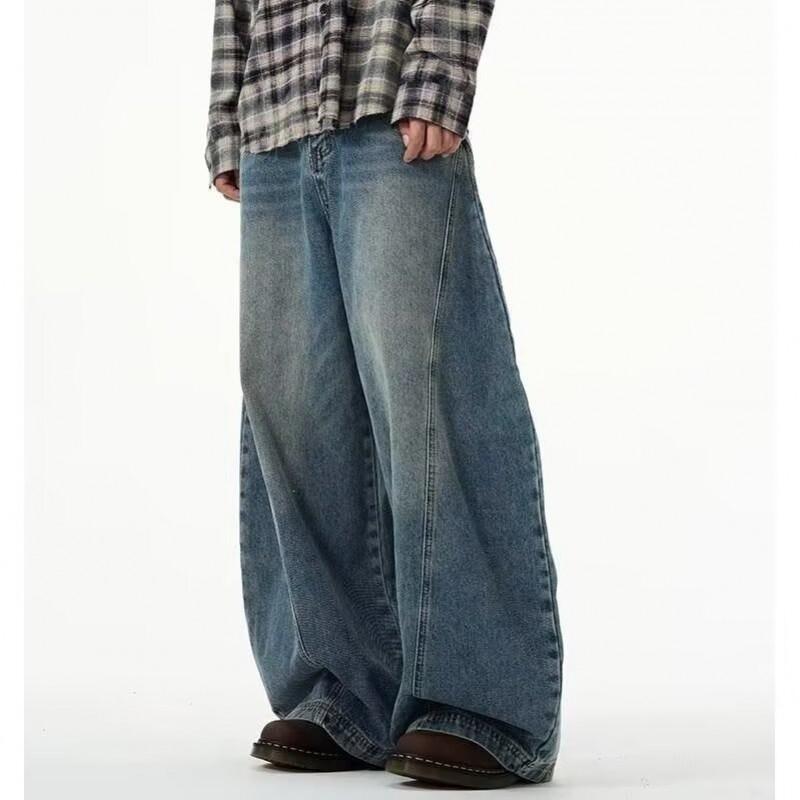 Womens High-Waisted Wide-Leg Denim Pants Loose Fit Vintage Style Fall