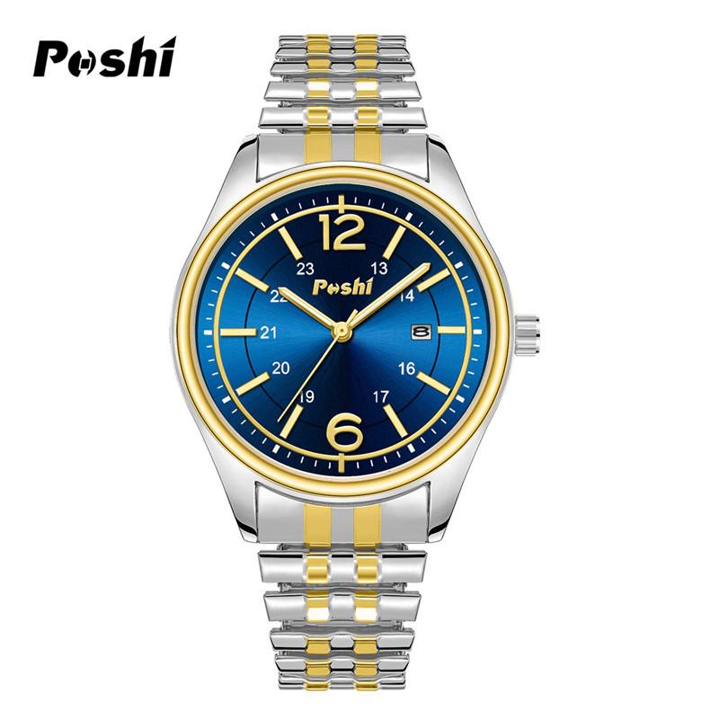 

POSHI новые мужские и женские часы с эластичным пружинным ремешком, простые кварцевые часы для отдыха, студенческие часы с календарем для влюбленных
