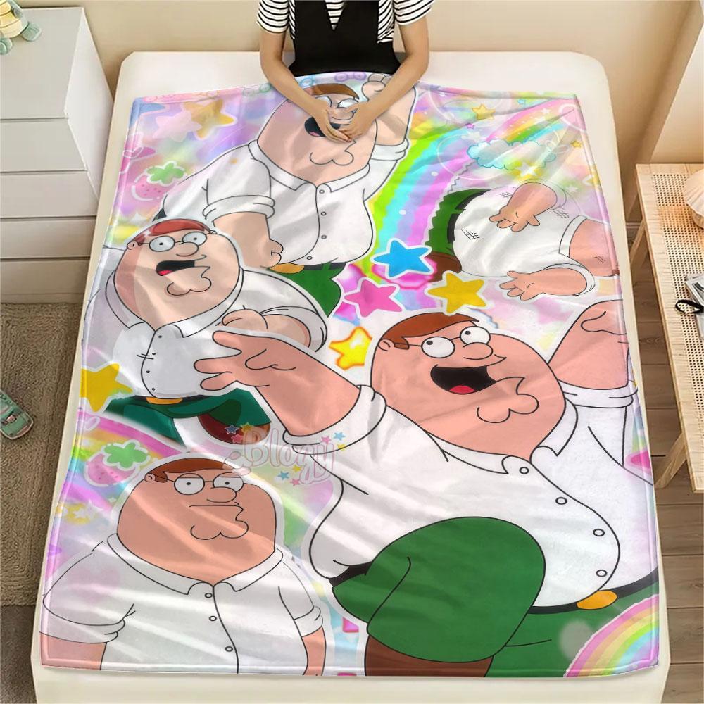 Peter Griffin Fun Printed Flannel Blanket, soft throw for bedroom sofa, washable, fan merchandise, great gift.