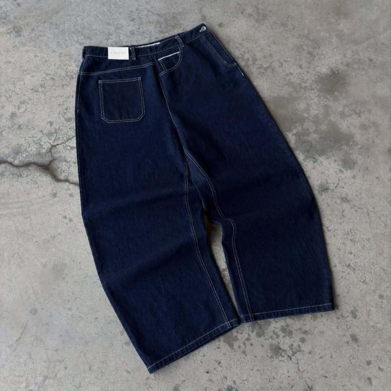 Vintage Washed Denim Jeans Unisex Fall Streetwear Embroidered Straight Leg Pants