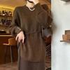Women Lazy Style Belted Sweater Spring Autumn Fashion Loose Waist Slimming Knitwear Long Top