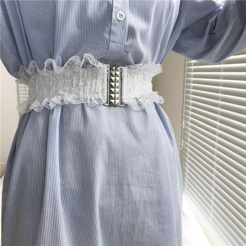 

Элегантный пояс на талию из ПУ с кружевом для женщин, широкие завязки с пирамидальной пряжкой для платьев и свитеров White Lace Belt