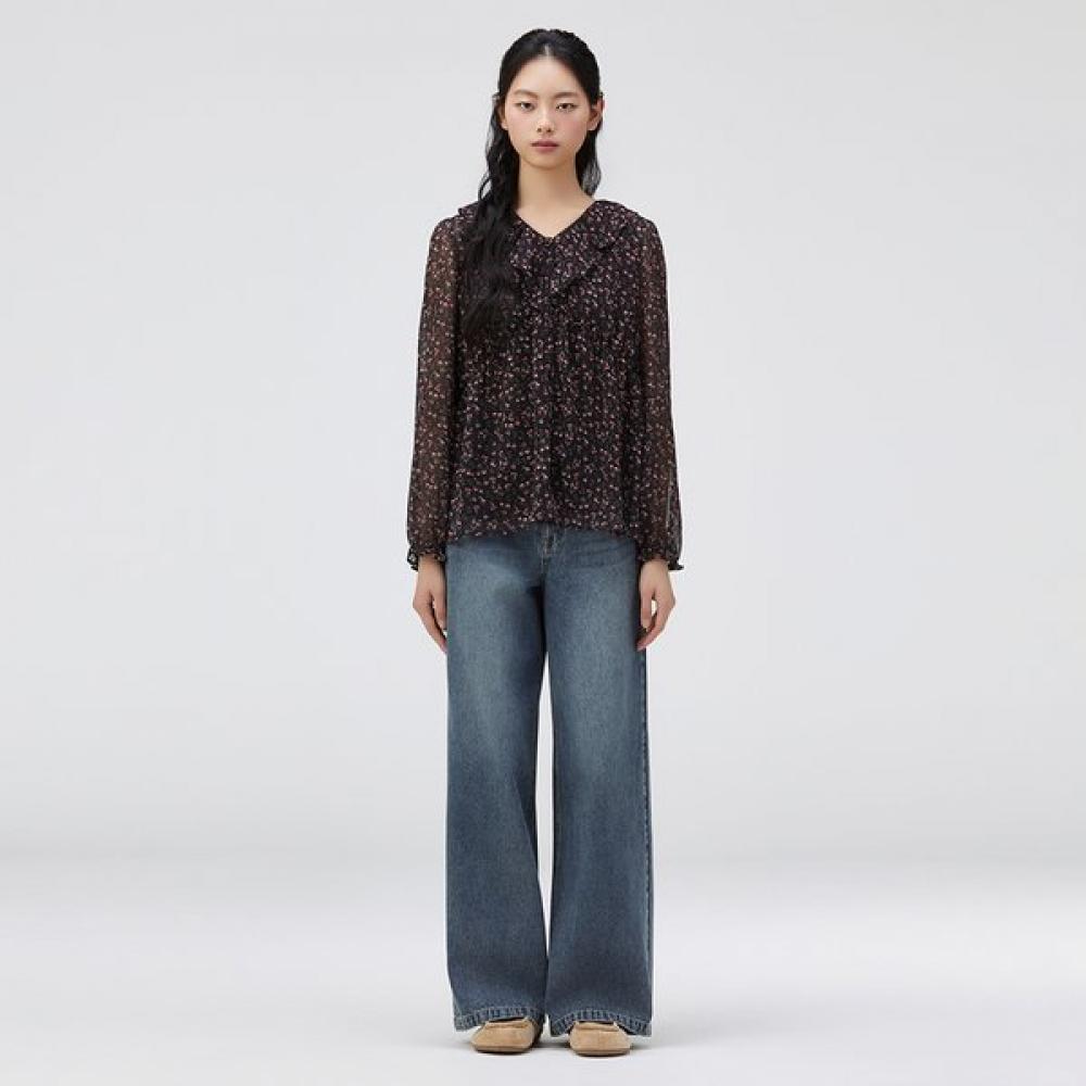 

Thursday Island Flower Pattern Shirring Blouse T262mbl144w black (BK)/S