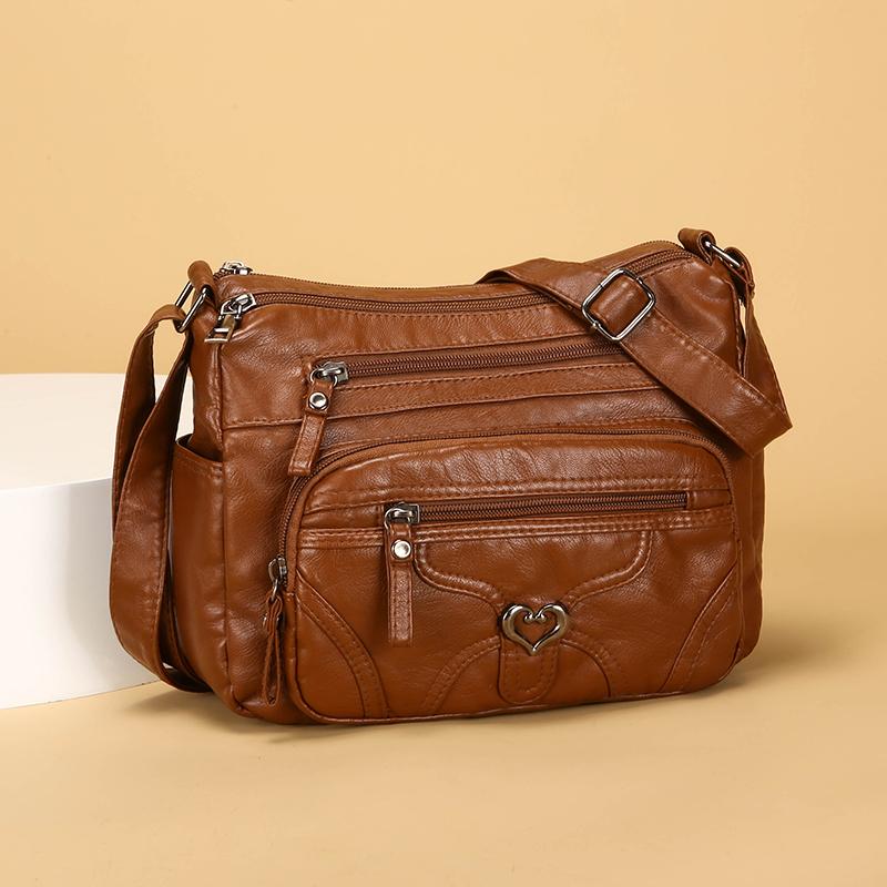 Damen Umhängetasche Große Kapazität Mehrschichtig Weiches Leder Mittelalterliche Muttertasche