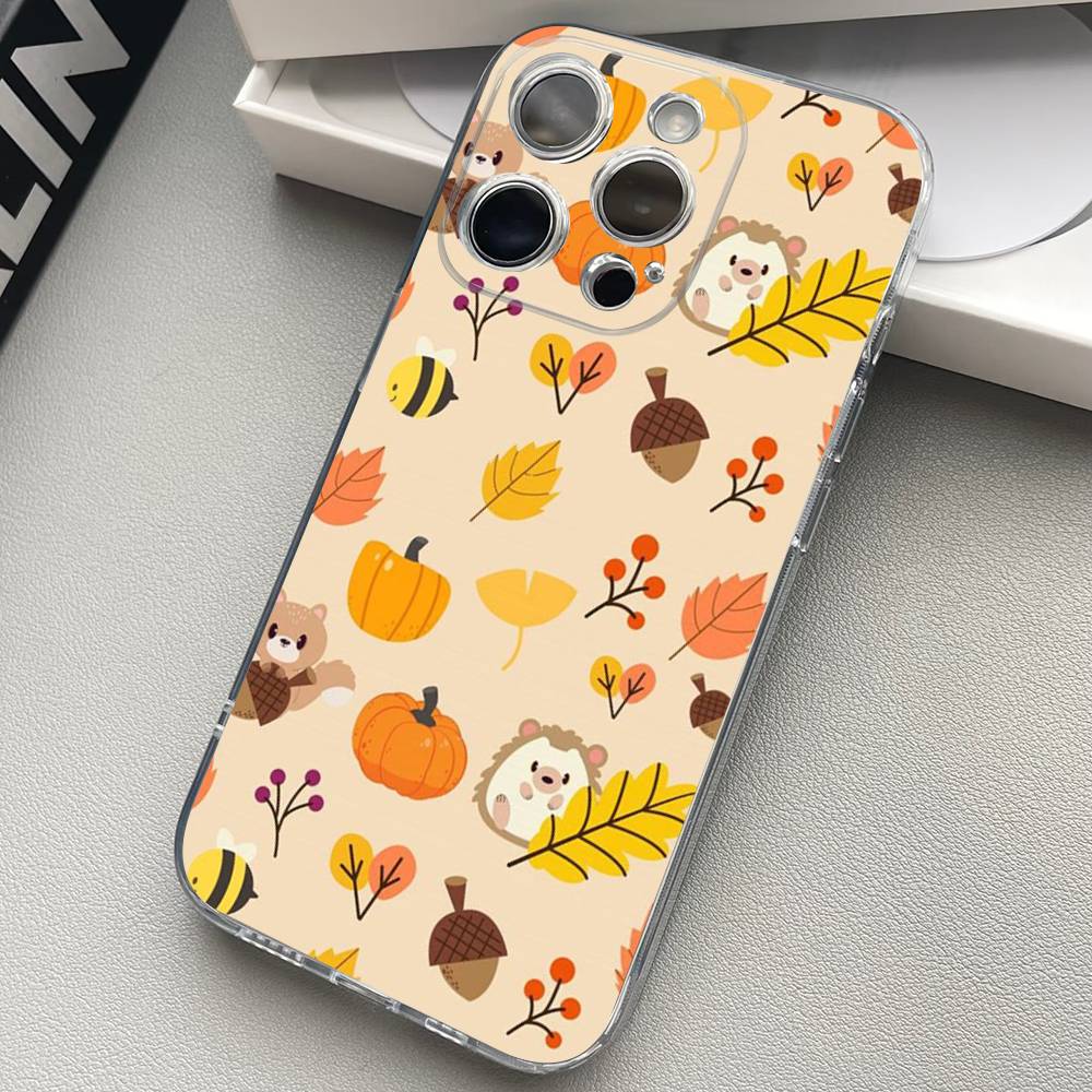 Autumn Leaves Pumpkin Clear Silicone Soft TPU Phone Case For iphone 17 16 15 14 Plus 13 12 Mini 11 Pro Max Shell Capa
