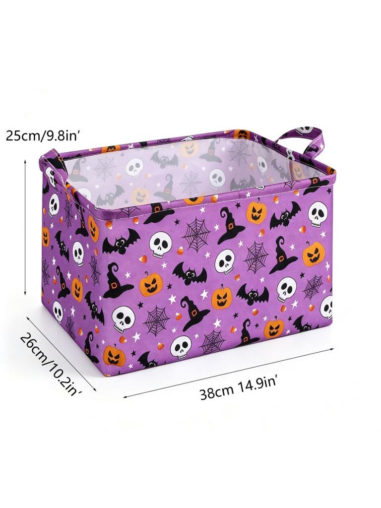 Halloween Foldable Storage Basket Large Capacity Cartoon Pumpkin Bat Collapsible Bin With Handles For Toys Books Clothes Snacks