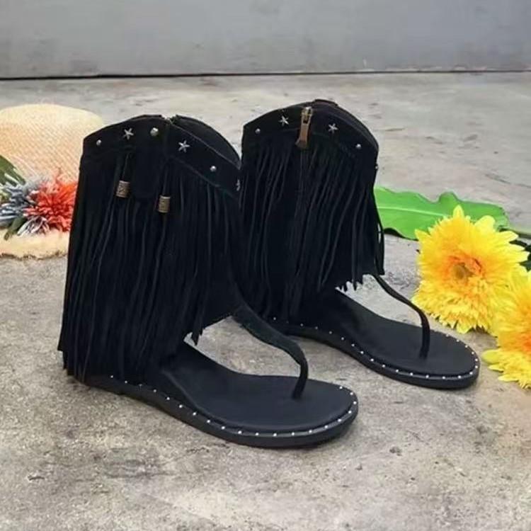 Rivet Tassel Cool Boots Women's 2026 New Inner Slope Heel Toe Boroma Summer Simian Sandals
