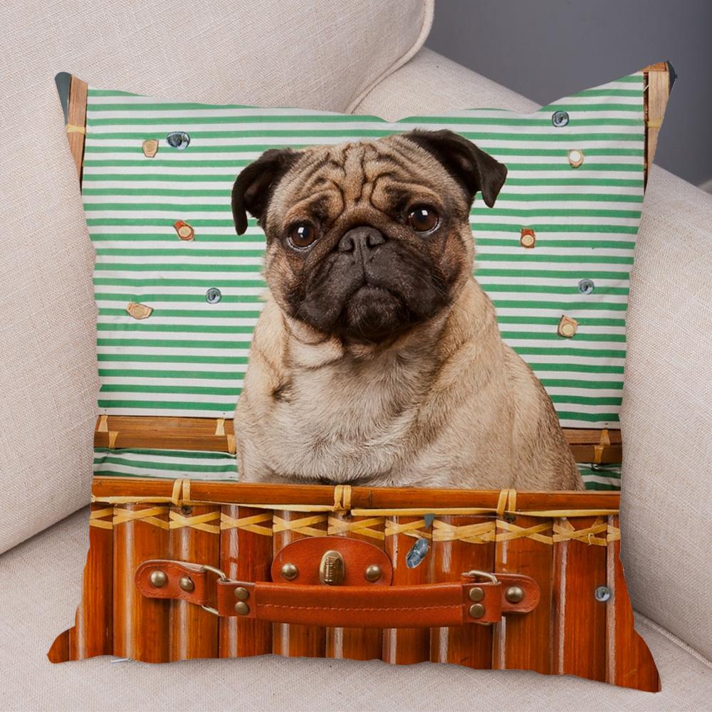 Cute Pug Dog Cushion Cover Both Sided Print Decor Pet Animal Pillowcase for Car Sofa Home Car Soft Plush Throw Pillow Case