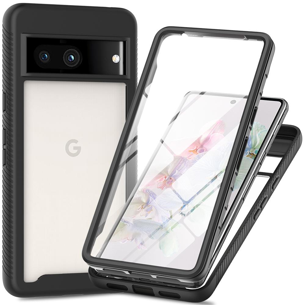 

3-in-1 Phone Case for Google Pixel 7a Shockproof Detachable Phone Case with PET Screen Protector Black